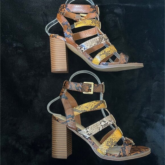 Aldo Women’s Strappy Snake Print Block Heel Sandals Size 7 Buckle Strap - Picture 5 of 10